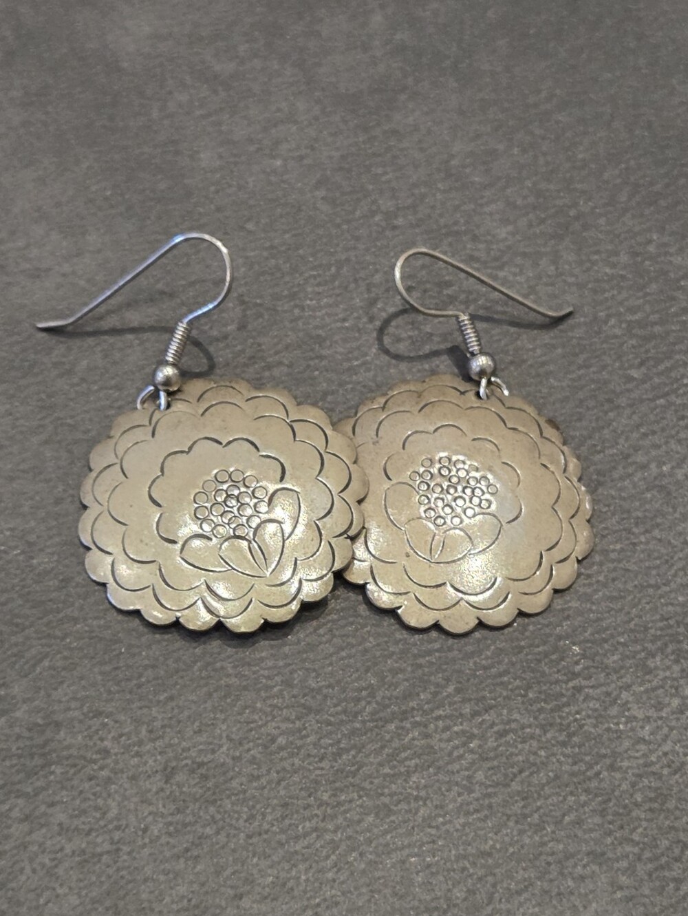 Silver Lotus Flower Drop Earrings